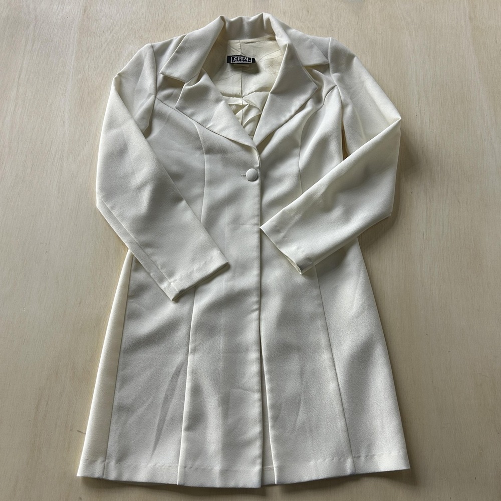 City Triangles Coat Womens Size 9 White Crepe Single Breasted Mid Length Lined